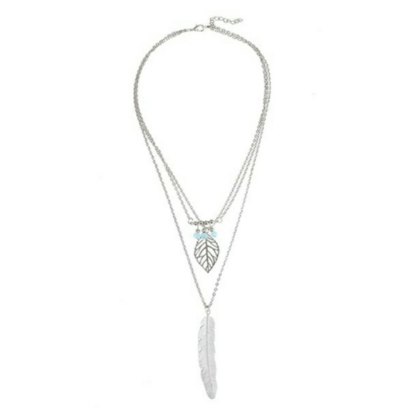 Layered Feather Pendant Necklace - Picture 2 of 5